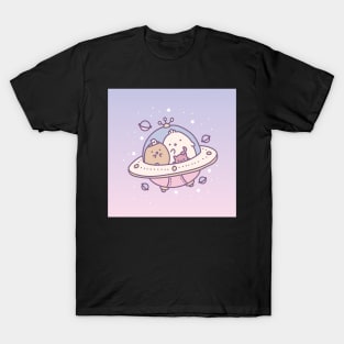 Kawaii cute anime chibi spaceship galaxy cat T-Shirt